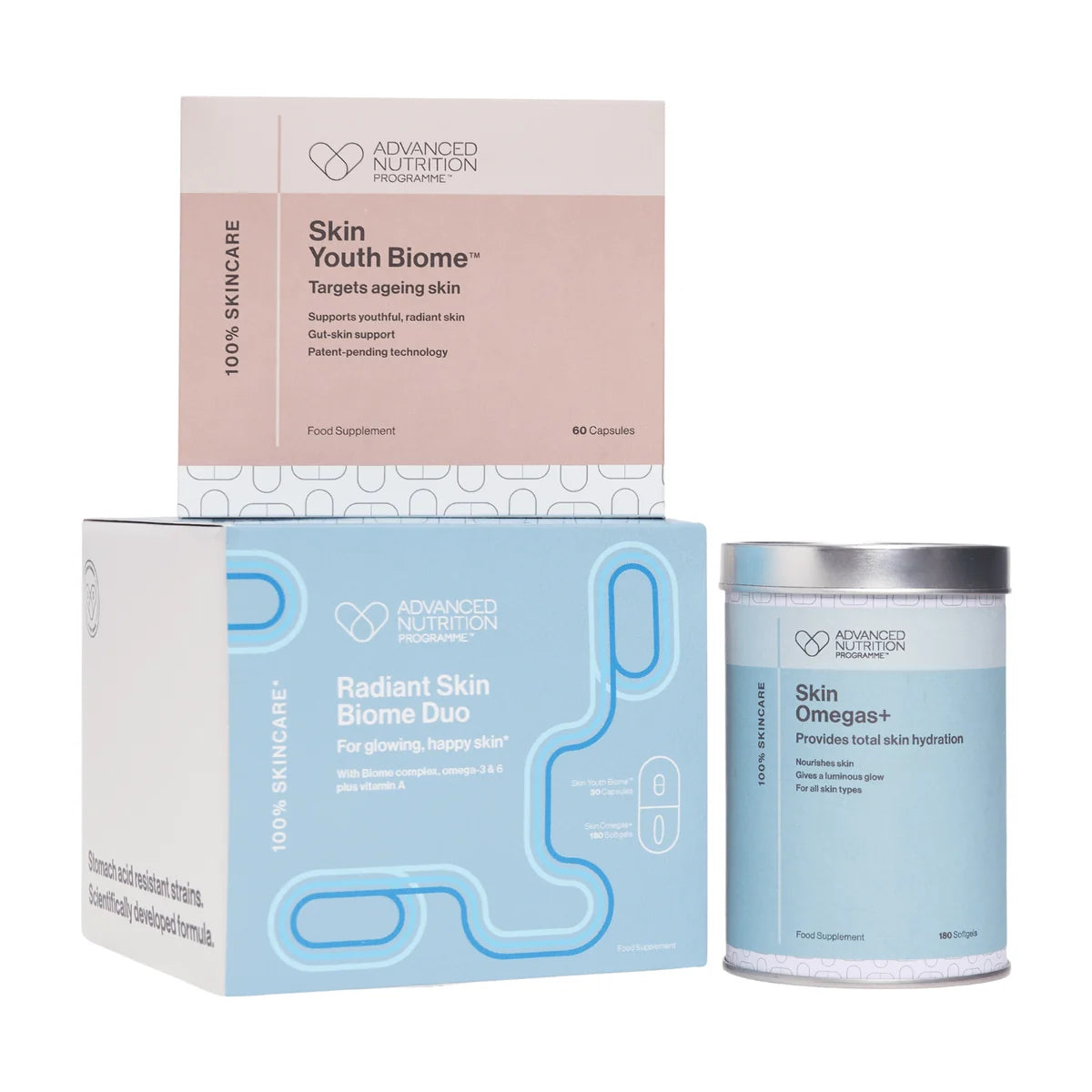 Advanced Nutrition Programme Radiant Skin Biome Duo with Skin Youth Biome and Skin Omegas+